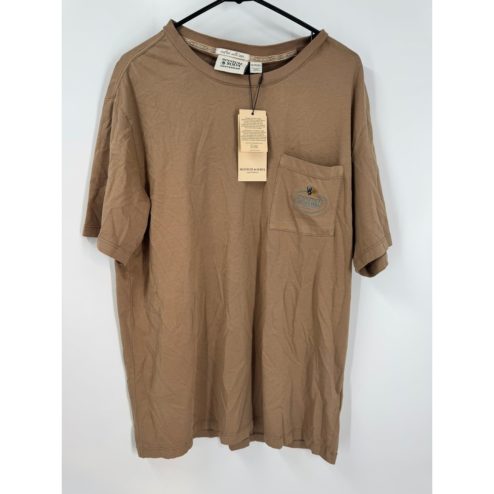 Scotch & Soda Amsterdam Men's XL Embroidered Pocket Tee T-Shirt Brown Cappuchino